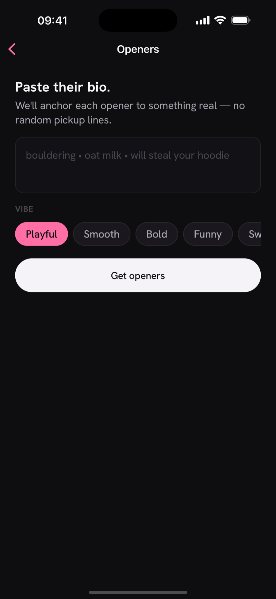 Chum Openers — write the first line from a bio